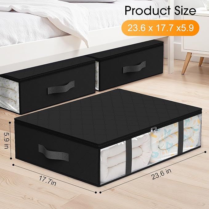 StorageRight Under Bed Storage Bags, 10 Pack, 40L, Black | Breathable Non-Woven Fabric with a Clear Window and Zippered Top for Clothes, Comforters, Blankets and Seasonal Storage