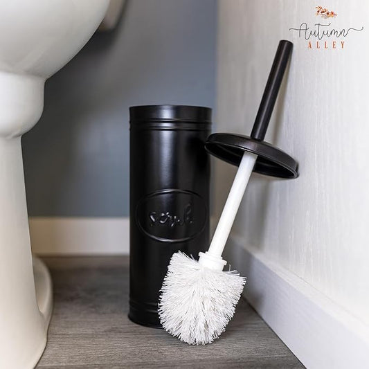 Autumn Alley Black Toilet Bowl Brush and Holder Set, Covered Bathroom Toilet Brush for Modern Farmhouse Bathroom Decor, Standing Rustic Toilet Brush with Holder, Bathroom Decor Sets, Matte Black