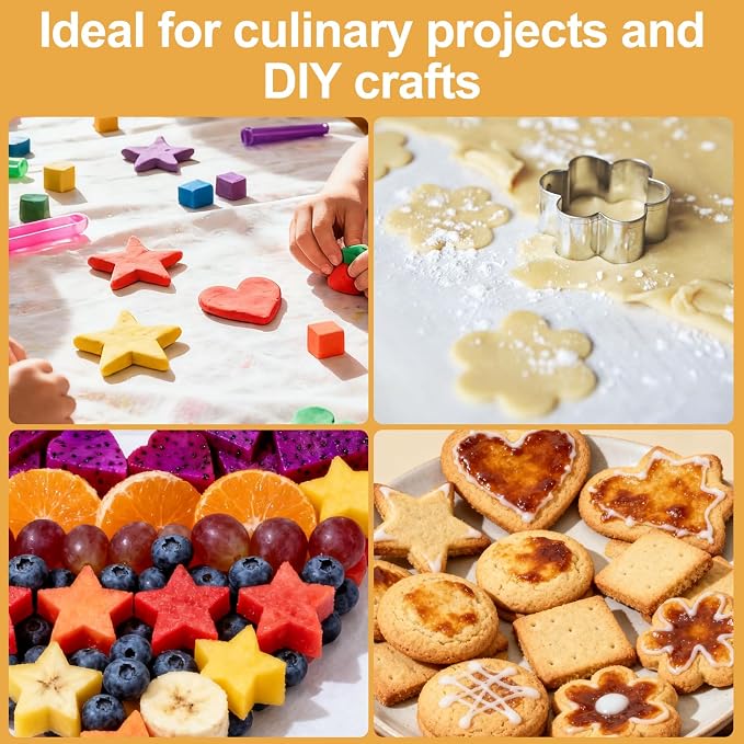 30PCS Mini Cookie Cutters Shapes Set with Box for Kids, Small Stainless Steel Star Triangle Cookie Cutter Variety Pack, for Tiny Polymer Clay, Fruit
