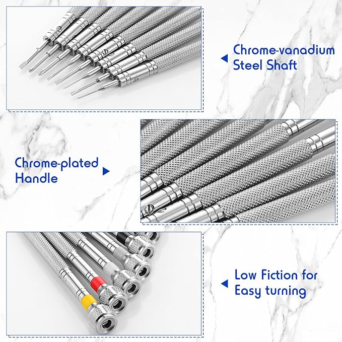 Chumia 8 Pieces Precision Jewelers Screwdriver Set, Micro Watch Repair Screwdriver Set 0.6-1.6 mm for Watch, Eyeglasses, Jewelry Work, Electronics Repair(Flathead, Phillips)