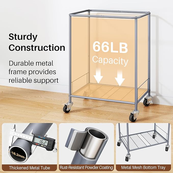 170L Large Laundry Basket with Wheels, Rolling Laundry Hamper Easy Access Clothing Minimizes Bending, Laundry Cart with 4 Silent Casters & Removable Bag for Bedroom, Bathroom, Laundry Room, Beige