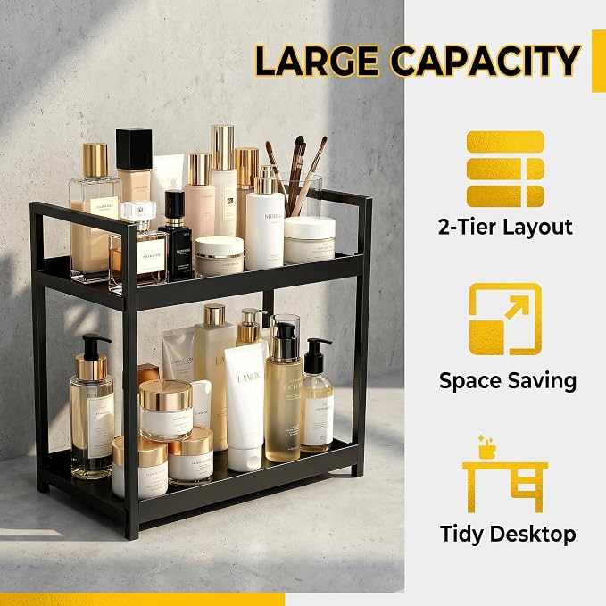 Bathroom Counter Organizer, 2 Tier Black Counter Shelf | Bathroom Organizers and Storage Countertop, for Vanity Tables, Dresser, Makeup