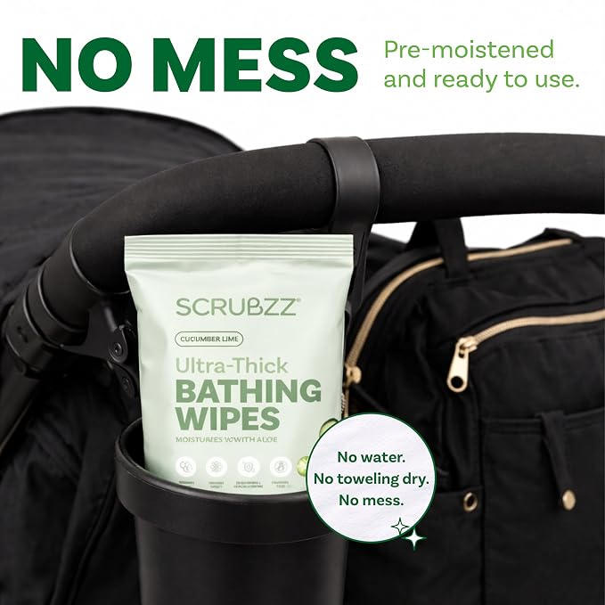 Extra Large Body Wipes for Adults Bathing No Rinse - 40 Ultra Thick Disposable Shower Wipes for Men, Women & Elderly - Great for Gym, Camping, Post Surgery - Cucumber Lime