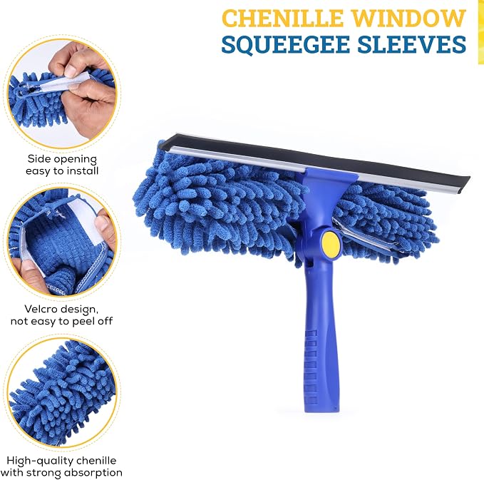 Kleen Handler Chenille Professional Window Cleaning Squeegee Sleeves (5 Pack) | Reusable & Washable Glass Cleaning Replacement Scrubber Refill Sleeves