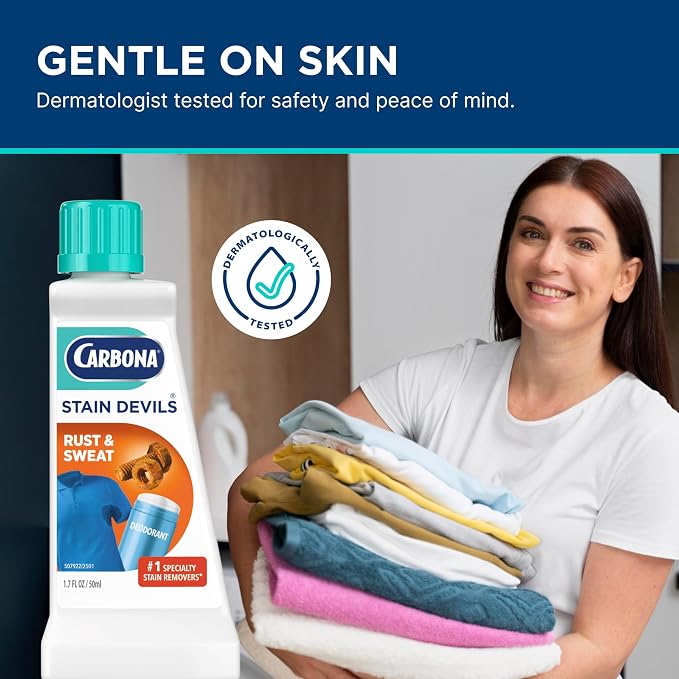 Carbona Stain Devils® #9 | Rust & Perspiration | Professional Strength Laundry Stain Remover | Multi-Fabric Cleaner | Safe On Skin & Washable Fabrics | 1.7 Fl Oz, 3 Pack
