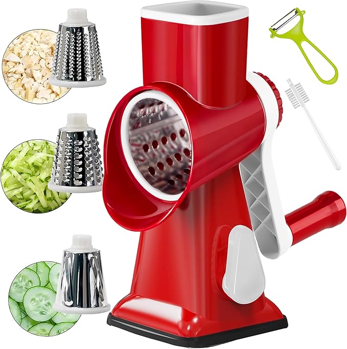 YOUCZON Rotary Cheese Grater Multi-Purpose Stainless Steel Cheese Shredder | rotary grater with strong suction, ergonomic handle and food pusher for fast, safe slicing and shredding.