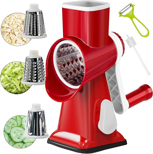 YOUCZON Rotary Cheese Grater Multi-Purpose Stainless Steel Cheese Shredder | rotary grater with strong suction, ergonomic handle and food pusher for fast, safe slicing and shredding.