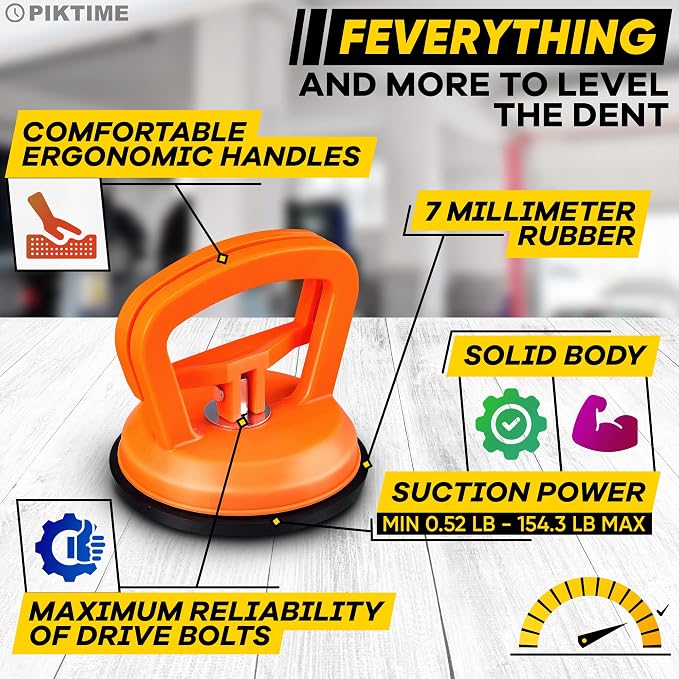 Car Dent Puller, 3 Pcs, One Large 4.6" and Two Small 2.2", Gloves | Rubber Suction Cup Dent Puller for Cars; Pulling Power up to 172 lbs; Comfortable Grip; Works with Glass and Ceramics