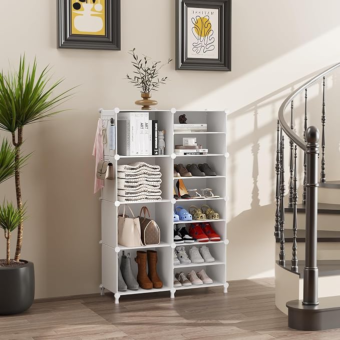 AWTATOS Closet Organizer 8 Cube Storage Shelves Closet Clothes Organizers and Storage Stackable Cubby Shelving for Closet Bedroom Living Room Office White
