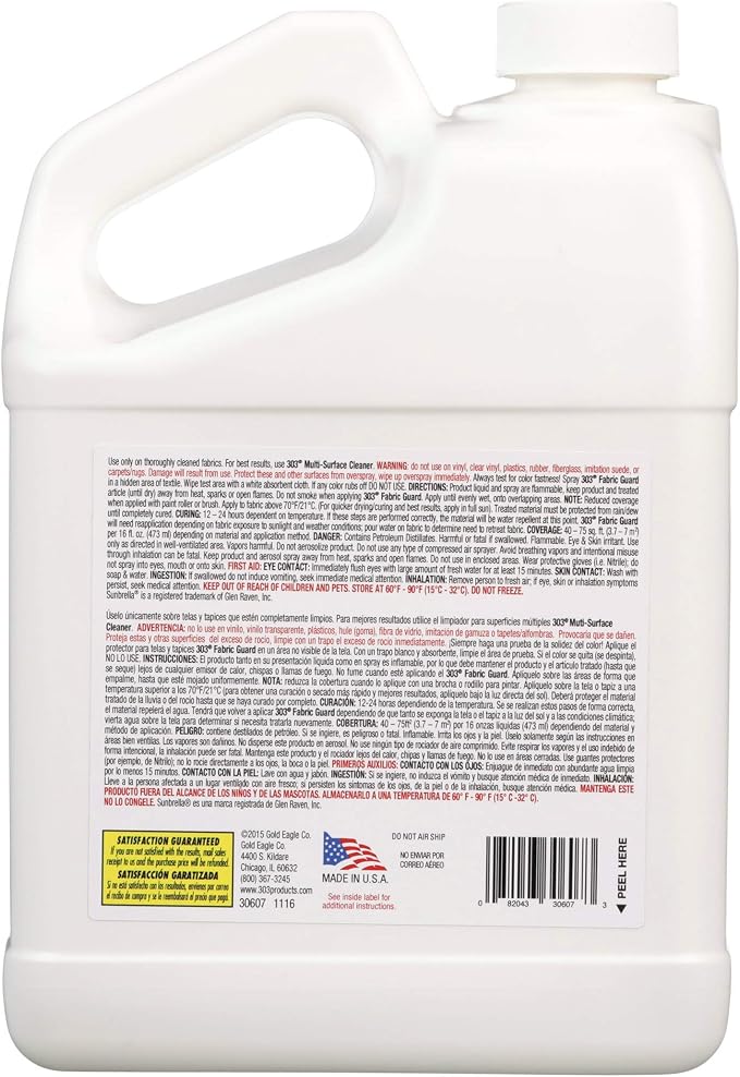 303 Fabric Guard Water Repellent for Outdoor Fabrics, 1 Gallon | Restores water and stain resistance on outdoor fabric, canvas, cushions, and upholstery.