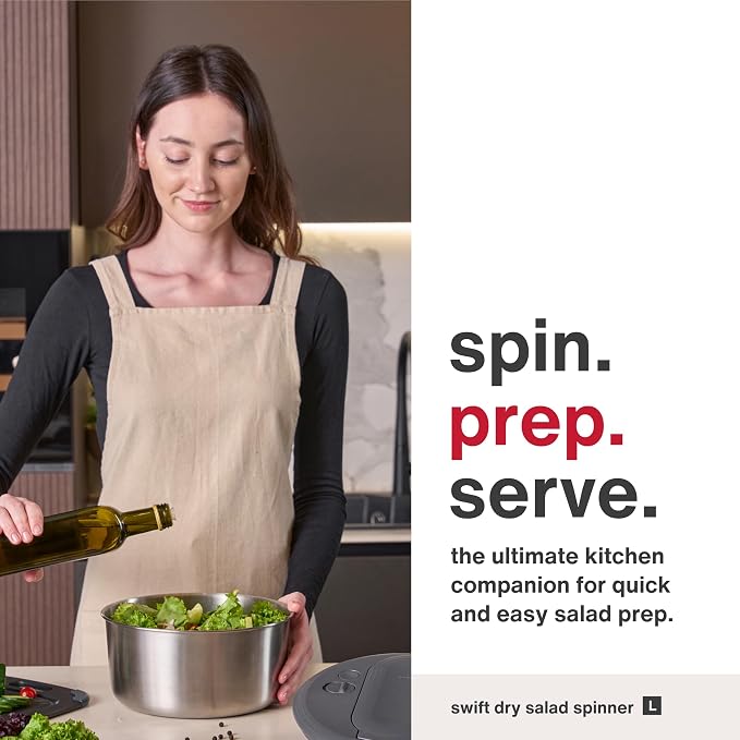 Zyliss Swift Dry Salad Spinner Large, 6L, Non-Slip Base, Serving Bowl, AquaVent™ Technology, One Handed Pump, Brake System, Easy to Clean