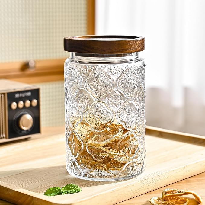 Adodeen 24oz Vintage Glass Jar With Lid, Glass Storage Containers, Airtight Kitchen Storage Containers For Sugar, Coffee, Tea, Spice, Flour, Candy Cookie, Pasta, Cereal, Cute Decorative Jars