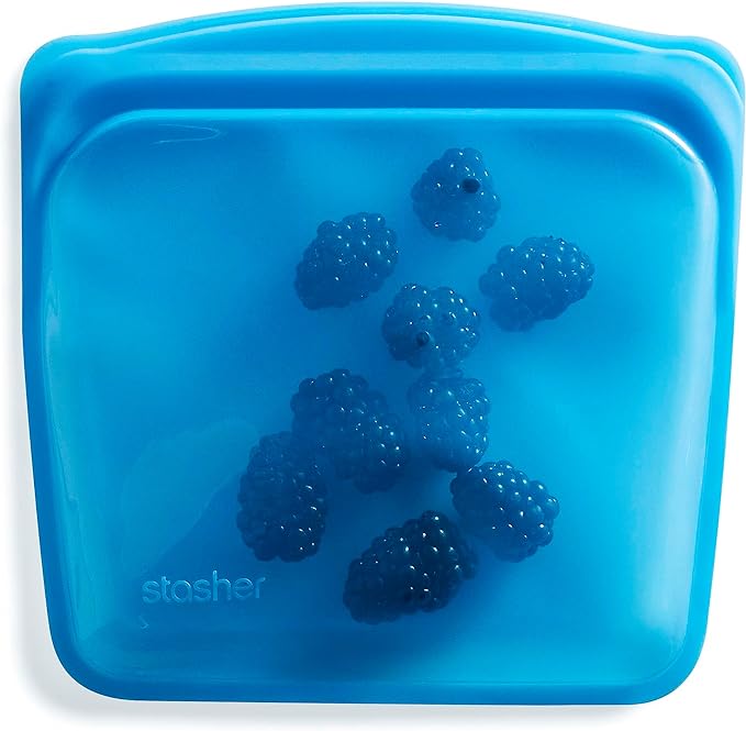 Stasher Silicone Reusable Storage Bag, Sandwich Bag, Reusable Freezer Bags, Microwave, Dishwasher, Oven Safe, Sous Vide, Lunch Container, Eco Friendly, Leak-free, Food Storage Bags, 28 oz, Blueberry