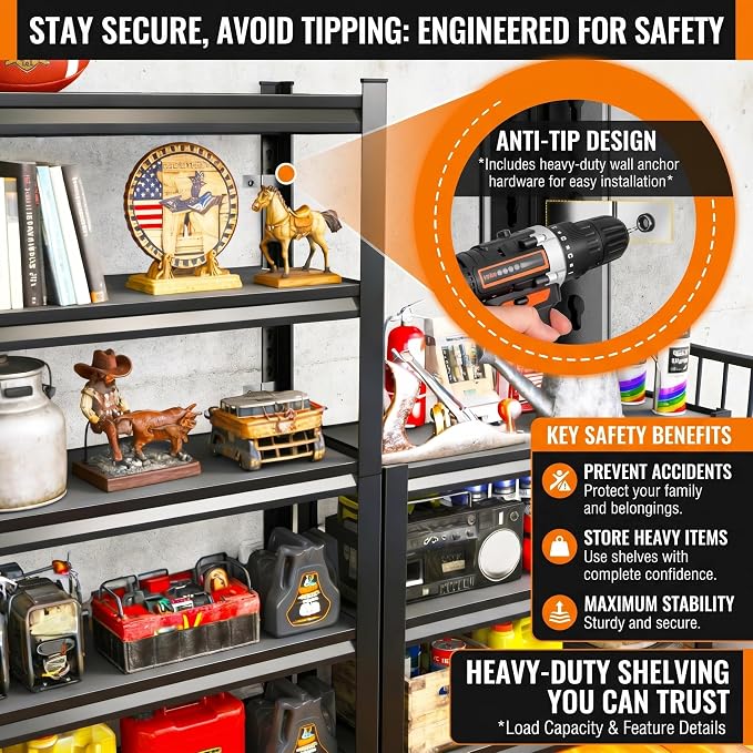 Garage Shelving, Heavy Duty Adjustable Boltless Metal Storage Shelving Units