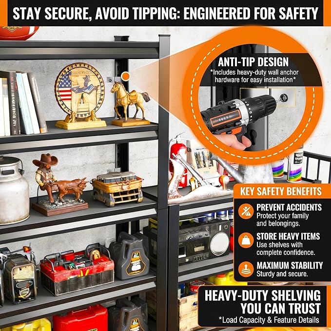 Garage Shelving, Heavy Duty Adjustable Boltless Metal Storage Shelving Units