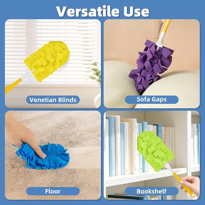 Reusable Duster Refills, Washable Duster for Swiffer (12 PCS) | Include 1 Handle & Laundry Bag, Microfiber Dusting Cloths for Cleaning Fan, Floor, Blind, Windows