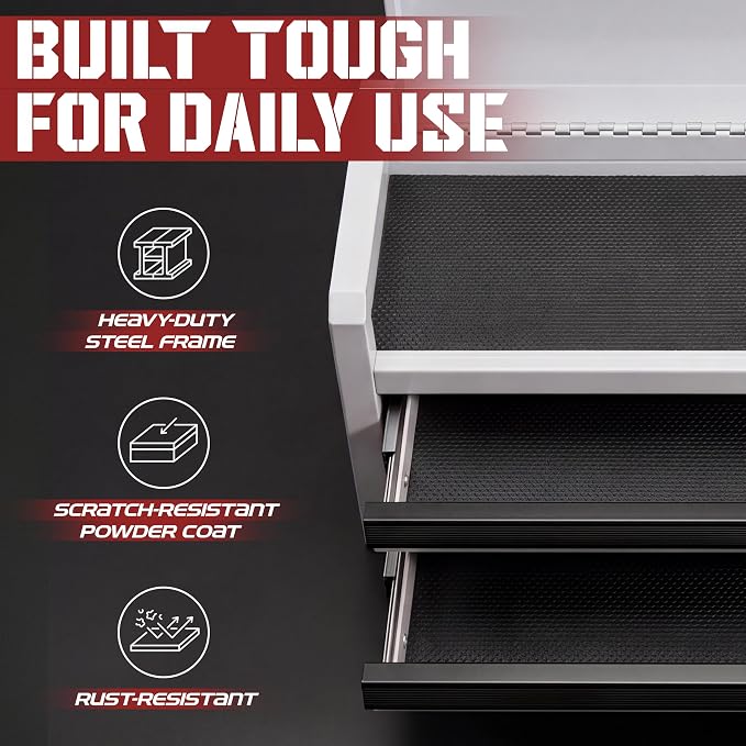 Mini Toolbox with 2 Drawers and Top Storage, Durable Steel Construction with Ball-Bearing Slides, Multi-Purpose Portable Tool Boxes Case Organizer for Garage, White