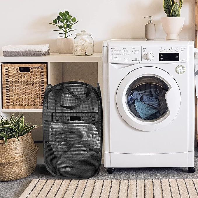 Larpur 3 Pack Pop Up Laundry Hampers, Collapsible Mesh Laundry Baskets | Black Clothes Hampers Portable Foldable Laundry Storage Hamper for Dorm, Home, Bedroom, Bathroom, RV Cruise