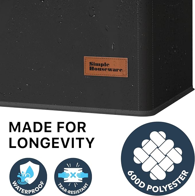 Simple Houseware Foldable Laundry Hamper Basket with Lid and Bag, Black | Heavy Duty 600D Polyester, Water-Resistant Surface