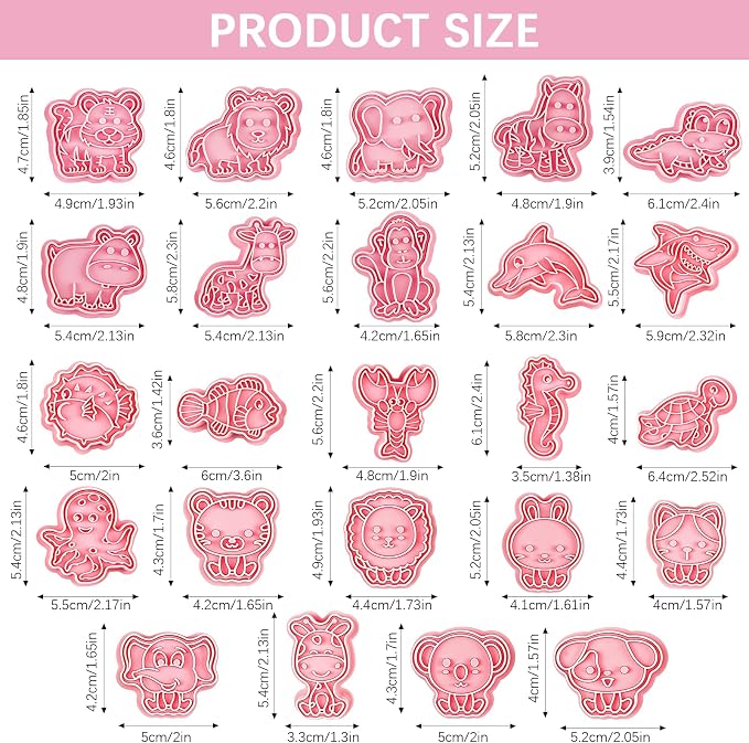 24 Pcs Animal Cookie Cutters with Plunger Stamps Set 3D Animals Lion Cookie Cutters Stamps Plastic Cookie Cutter Animal Cracker Cookie Cutters Cookie Stamps for Baking Supplies