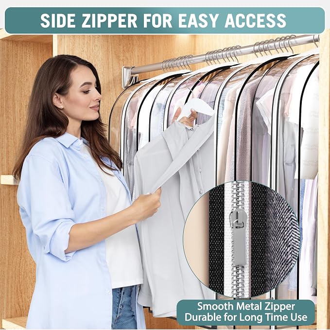 Liuoud Clear Garment Bag for Hanging Clothes 10” Gusseted, (40&50") Suit Bags for Open Closet Storage Plastic Clothes Cover for Coat, Dress, Shirts, Fur, Jacket, Wardrobe Protectors, 6 Pack