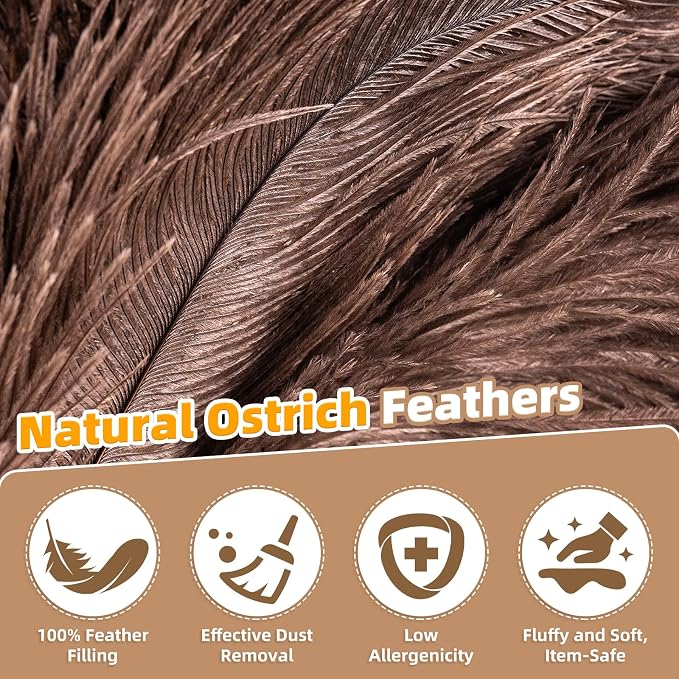Extendable Ostrich Feather Duster for Cleaning with 49 inch Rotatable Pole | 1 Replacement Head, Natural Fluffy Ostrich Feathers, Reusable Washable Duster, for Ceiling fans, Shelves, Hard to reach Areas