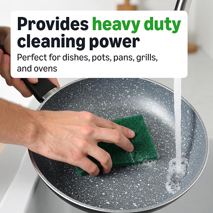 Amazon Basics Heavy Duty Scour Pads, Dish Scrubber for Kitchen + Outdoor, 4 Count, Pack of 1