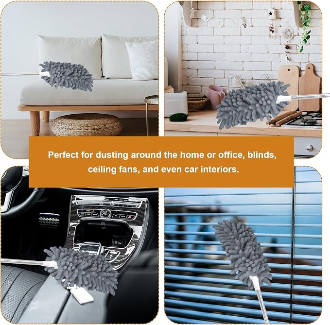 2pcs Duster Refills for Swiffer, Microfiber Dusters Heavy Duty Refills 360 Ceiling Fan Duster Replacements Reusable Hand Dusters for Cleaning (Gray)