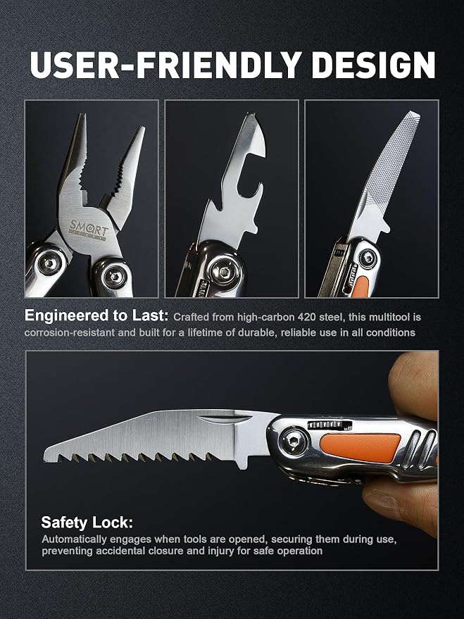 Multitool Pliers, Foldable 14-in-1 Multi Tool Gift for Dad, Father, Husband | Small Pocket Knife Multitool, Mini Utility knife, Folding Pliers with Sheath, EDC Multitool Knife, Self-Locking Design