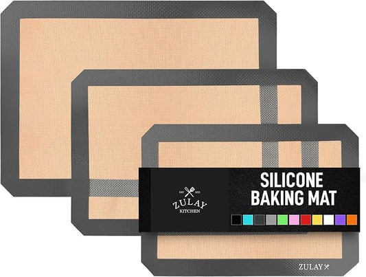 Zulay Kitchen Silicone Baking Mat Sheet 3-Pack (3 sizes) - Reusable Silicone Baking Sheet - Easy & Convenient Nonstick Baking Supplies - Silicone Mats for Baking - Baking Mat For Oven - (Dark Gray)