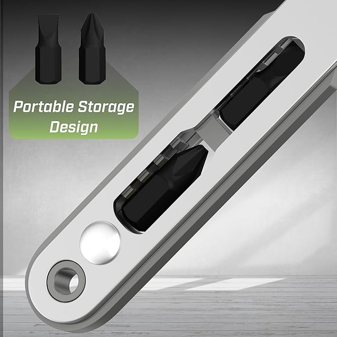 Bates- Mini Ratchet Wrench, 1/4" Magnetic 90 Degree Screwdriver, Gray, Low Profile Right Angle Screwdriver for Tight Spaces