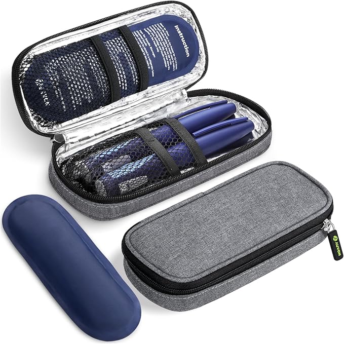 AUVON Insulin Cooler Travel Case, Diabete Care, 2x90g TSA-Approved Ice Pack | Diabetic Medication Insulated Cooling Bag for 2 Insulin Pens and Diabetic Supplies Storage, Compact for Daily Life and Trips