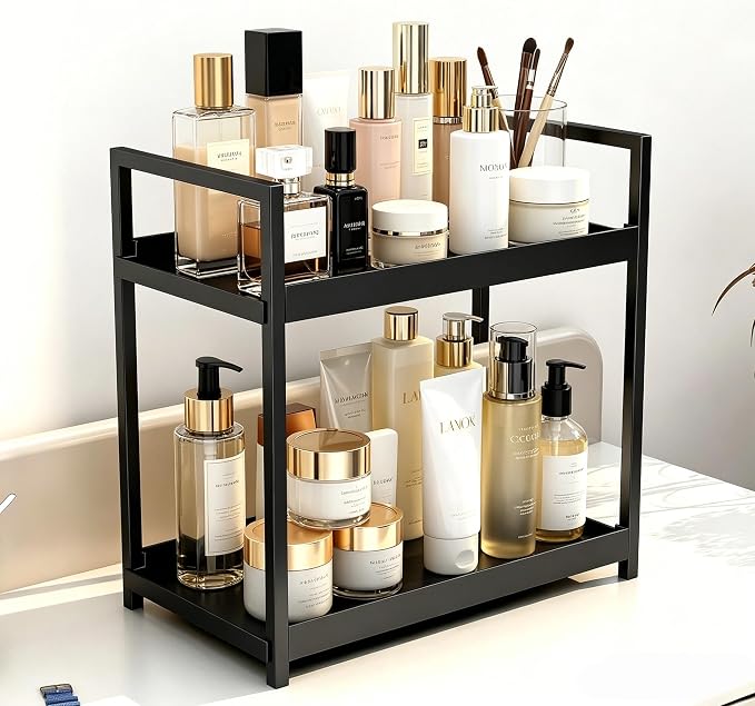 Bathroom Counter Organizer, 2 Tier Black Counter Shelf | Bathroom Organizers and Storage Countertop, for Vanity Tables, Dresser, Makeup