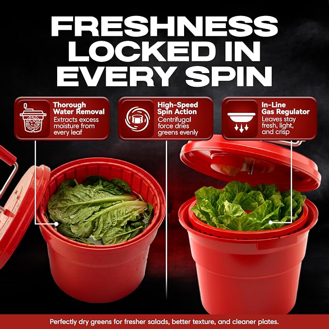 5 Gallon Chef Master Salad Spinner Dryer – Large Capacity, Economy Lettuce Spinner and Fruit Washer Bowl with Strainer - Sealed Gearbox - Fits 5-6 Heads of Lettuce - Durable Spinner Mechanism - 90008