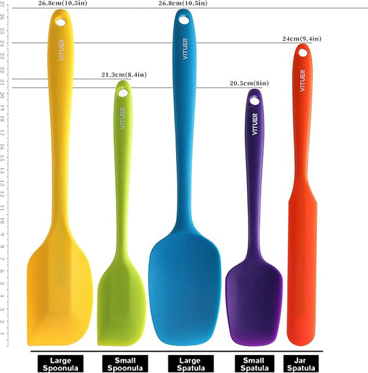 5PCS Silicone Rubber Spatula Set, VITUER Food Grade BPA-Free Spatulas for kitchen Use, Heat Resistant Spatula for Cooking & Baking, Dishwasher Safe