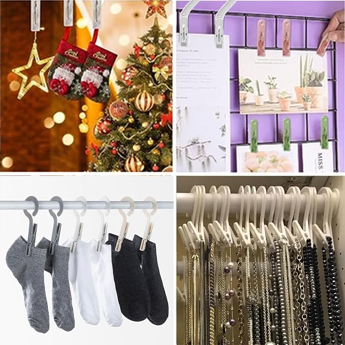 12pcs Laundry Hooks with Clips Plastic Hanger Closet Organize Clothes Hangers Pins Super Strong Hanger Clips for Bathroom Travel Portable,White