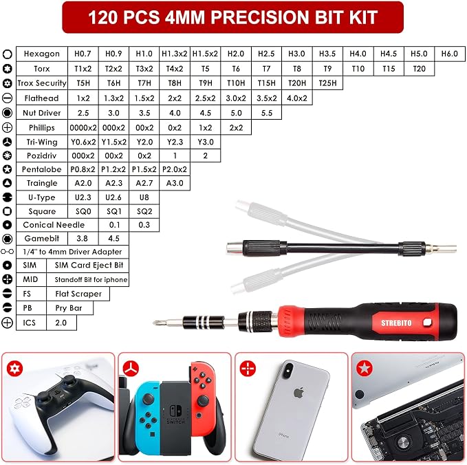 STREBITO 191-Piece Multi-Bit Screwdriver, Precision Screwdriver Set(Red) | 1/4'' Nut Driver Home Improvement Tool Electronic Repair Kit for Computer, Phone, Laptop, PC, Cell Phone, PS4, Xbox, Nintendo
