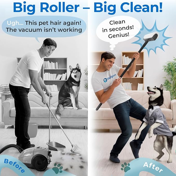 PetLovers Large Lint Roller with 3 Refills – 360 Total Sheets for Tackling Pet Hair, Extra Large Floor and Carpet Roller for Homes with Pets, Perfect for Floors, Furniture, and Loving Pet Owners