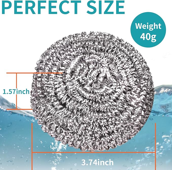 Carrie Joe Stainless Steel Scourer Heavy Duty Scrubber Pads Steel Wool Pack of 6,40g