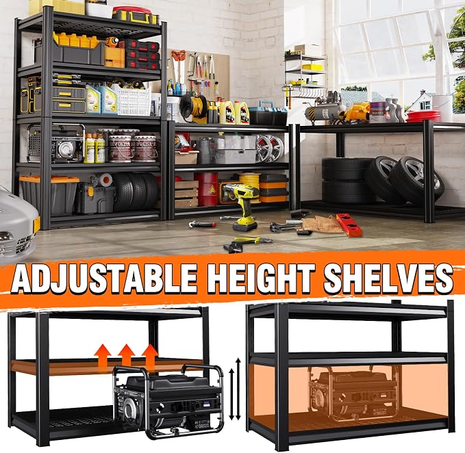 Set of 7 Garage Shelving-3500 lbs 5 Tier Storage Shelves,Adjustable Heavy Duty Metal Shelving Unit and Storage Large Wire Rack,Utility Steel Shelf for Warehouse Industrial Pantry Basement -72"x59"x20"