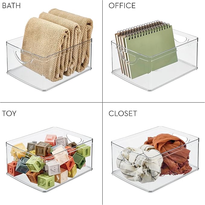 iDesign Pantry Storage Bins with Handles, Set of 2, Clear | Organizer Bins, For Cabinets or Fridge
