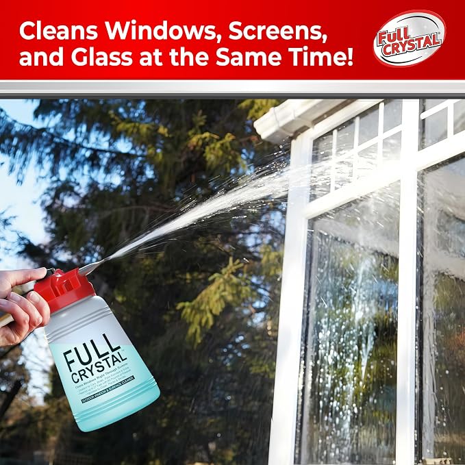 Full Crystal Window Cleaner, Bottle + 8oz Powder, Cleans Up to 40 Windows