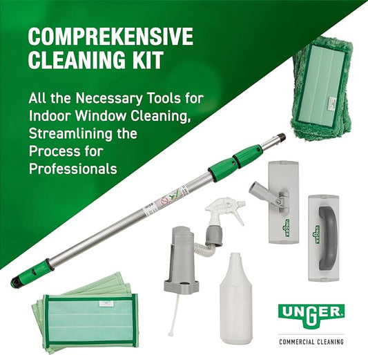Unger Commercial SpeedClean Window Cleaning Kit, 11-Piece Set, 8-Inch Pad Holder with Microfiber Pads, 6-Foot Reach