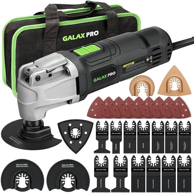 GALAX PRO 2.4Amp 6 Variable Speed Oscillating Multi-Tool Kit with Quick-Lock accessory change, Oscillating Angle:3°, 28pcs Accessories and Carry Bag | 21000 OPM Oscillating Power Tools for Hardwood, PVC pipes, Soft Metal Nails, 6 Variable Speed, 3° str...