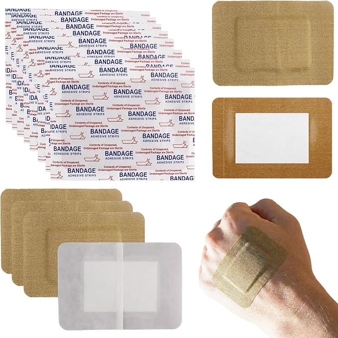 60 Pcs Large Adhesive Bandages 2 X 3 Inch Flexible Fabric Wound Care Bandages Extra Large Pads Breathable Protection for Knees Elbows Cuts Scrapes Daily First Aid