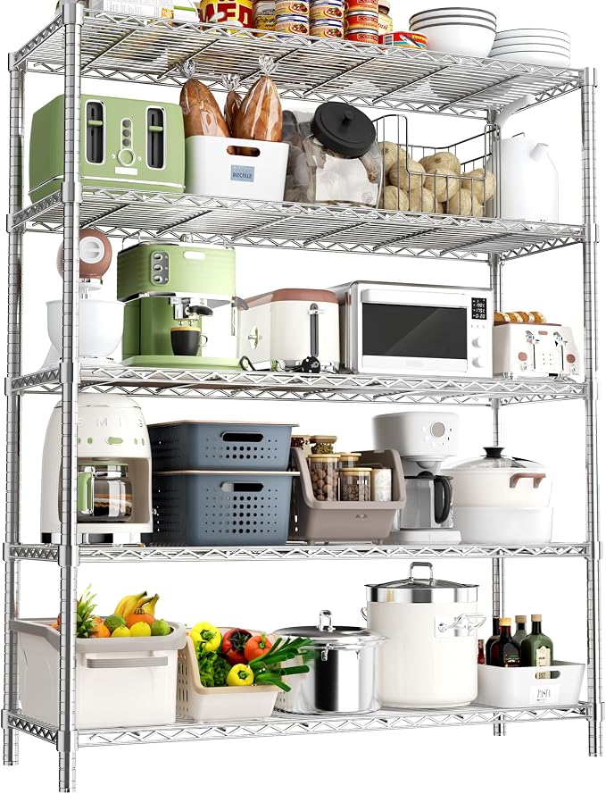 ROOMTEC 5-Tier Wire Shelving Unit,48" W*20" D*72" H,Max Load 2000LBS | Heavy Duty Garage Shelving,Adjustable Storage Shelves,Metal Utility Shelf Rack for Kitchen,Laundry,Pantry,Warehouse,Basement