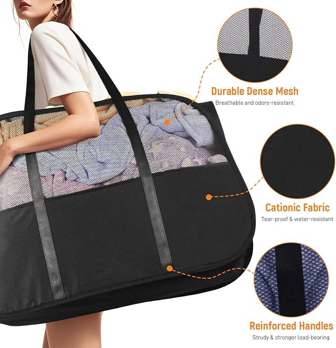 Collapsible Laundry Baskets with Easy Carry Handles, 95L Clothes Hamper for Storage, Foldable Laundry Basket Tear-proof, Large Pop Up Hampers for Laundry, Bedroom, Bathroom, Dorm Black