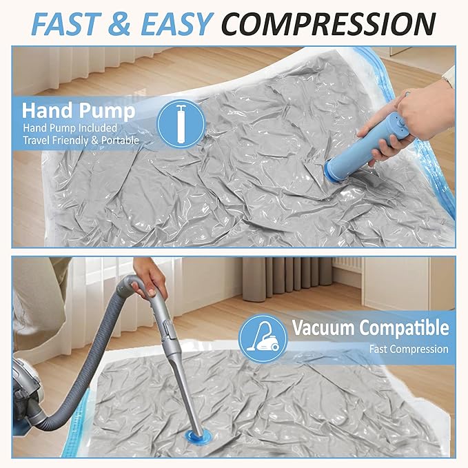 Cozy Essential Vacuum Storage Bags, 80% Compression Vacuum Seal Space Saver Plastic Packaging Bags for Clothes, Blankets, Pillow, Bedding, Comforters, Sealer Clothing Storage,12 Large