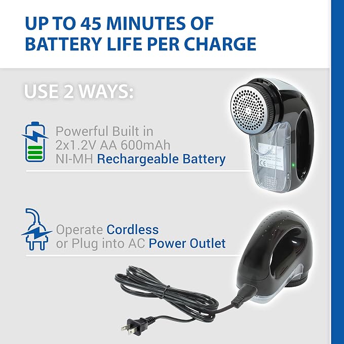 Fabric Shaver with Rechargeable Battery | Bonus Replacement Blade Included | Lint Shaver for All Materials Clothing, Bedding, & Fabric Furniture | Long Battery Life!
