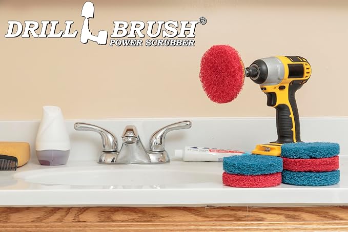Cordless Drill Attachment - Acid Rain - Pool Tile - Granite - Shower Doors | Scrub - Scour - Drill Pads - Hard Water Stain Remover - Soap Scum - Mold - Mildew - Mineral - Rust - Calcium - Limescale
